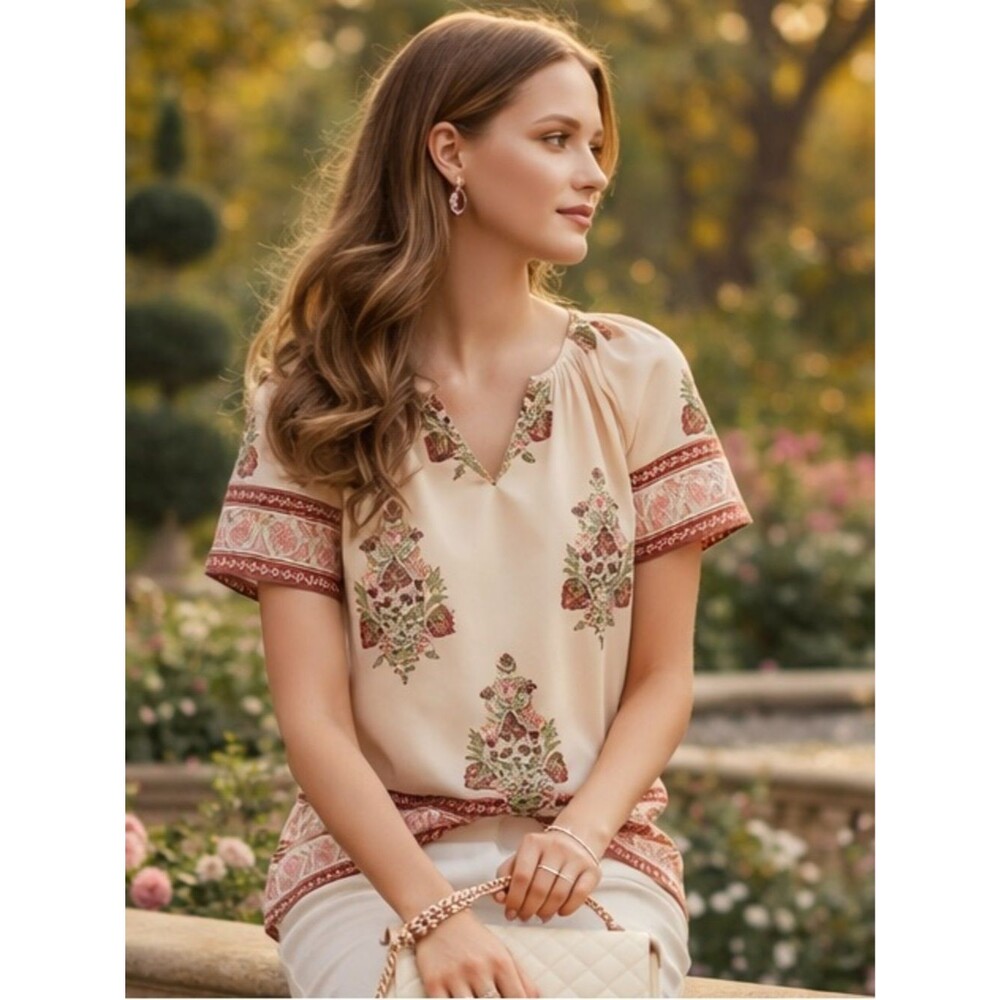Tuckernuck NWT Elena Blush Chandelier Floral Block Print Peasant Top Small